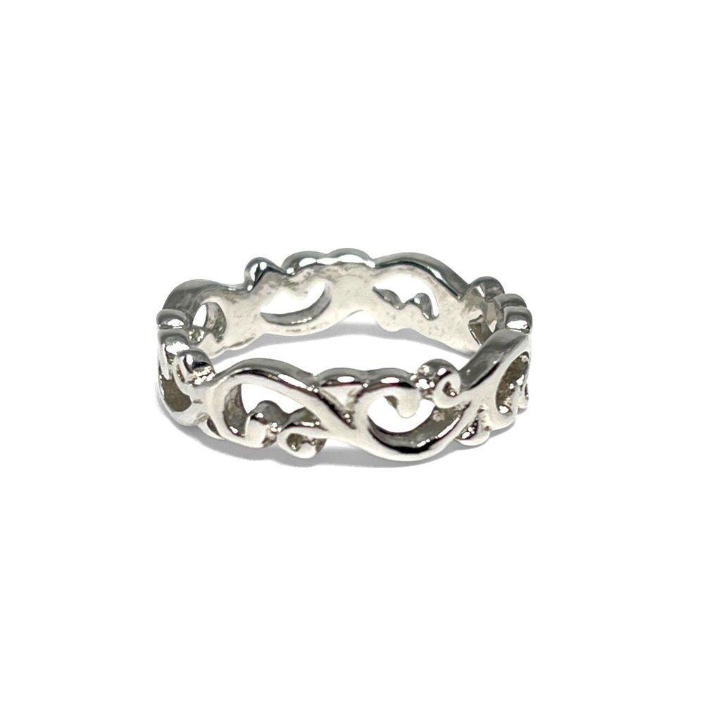 Silver Tone Scrollwork Ring Size 5.75 Band Vine Feminine Romantic Openwork